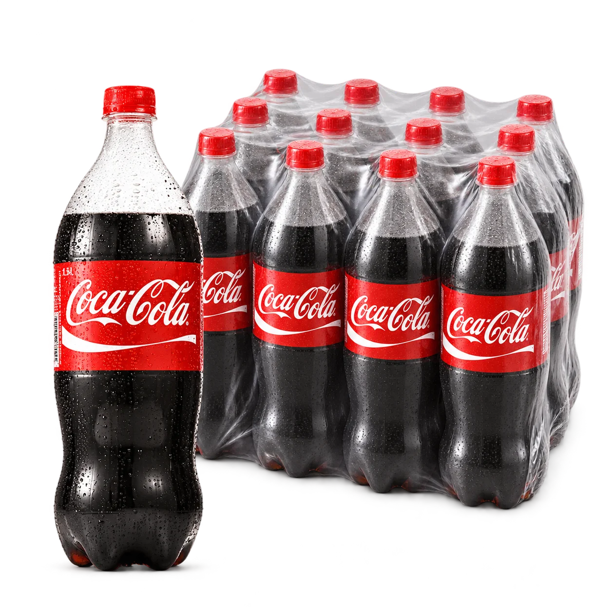 Coke 1.5L — one unit in front of 12 bottles in a BMR sales pack